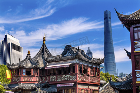 上海中国旧的和新上海塔和豫园