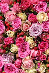 在各种色调的粉色婚礼鲜花