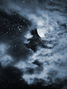 月圆夜摄影照片_蓝色的月圆夜