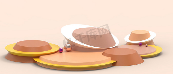 创意。Podium陈列柜和圆筒几何形状舞台最小设计成功的橙色-白色。复制空间,数字,横幅,网站-3d渲染