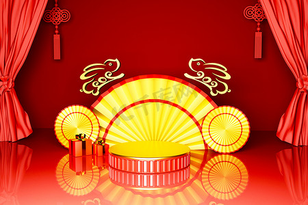 彩色中国风背景摄影照片_C4D格式的创意新年
