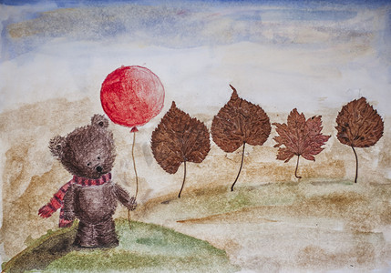一条围巾是忍受气球和树木的干树叶