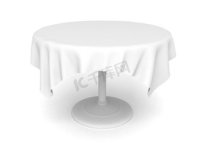  空圆桌会议和白色背景上的桌布