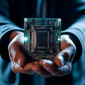 近距离肖像的计算机工程师的手是拿着中央处理器的计算机