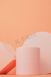 product platform arrangement in pink pastel color in minimalist style. trendy display layout with an empty podium for showcasing cosmetics, skincare, or other products.