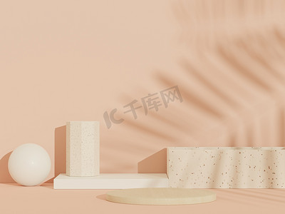 3D抽象的白色平台展示产品和化妆品与terrazzo理念的概念。最小的Podium模型和广告。Web横幅渲染几何设计场景.