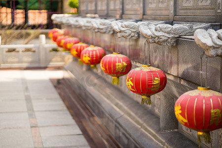 Bangkok, Thailand - December, 20, 2021 : Red Lanterns with chinese text mean 