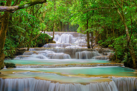 located摄影照片_Huay Mae Khamin Waterfall. Nature landscape of Kanchanaburi dist
