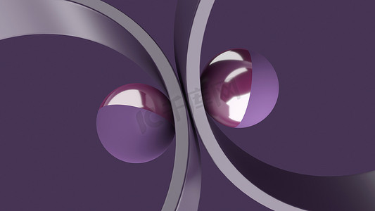 紫色的球和圆形。紫色背景。摘要说明，3D渲染.