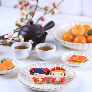 year摄影照片_Chinese New Year Imlek Icing Sugar Cookies Character, Concept for White bakery 