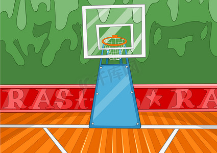 卡通舞台摄影照片_卡通背景的篮球场.