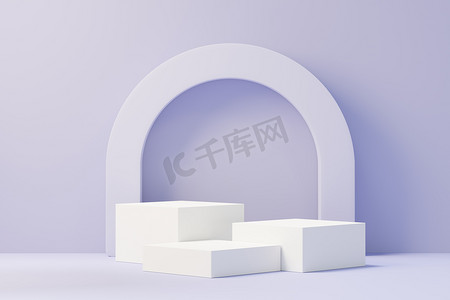 year摄影照片_3d render of Beauty podium with Very Peri color of the year 2022 design for product presentation and advertising. Minimal pastel sky and Dreamy land scene. Romance concept.