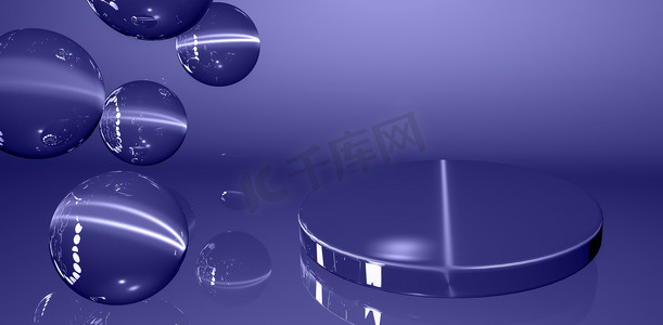 peri摄影照片_3D image, lilac 17-3938 Very Peri podium background for product demonstration. Empty showcase mockup with empty round stage, geometric platform.