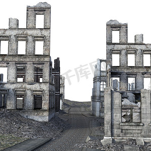 城市摄影照片_3d 渲染的废墟城市战后在白色背景 - 3d 插图
