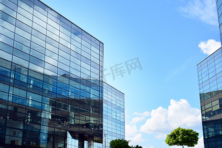 商务建筑摄影照片_城市抽象背景、现代玻璃幕墙细部、写字楼商务建筑