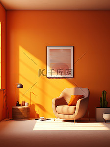 ，沙发，背景图片_橙色背景墙沙发室内空间家居背景6