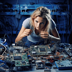电子维修服务女技师手修电子电路
