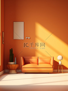 橙色光影背景图片_橙色背景墙沙发室内空间家居背景7