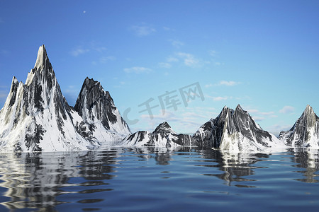 湖雪山摄影照片_C4D风格的创意雪山