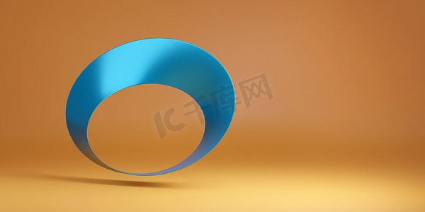 Blue Mobius strip isolated on orange background. 3d illustration.
