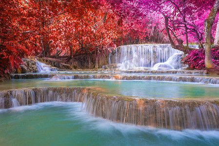 黄果山瀑布摄影照片_雨林 (tat 夼寺瀑布在老挝琅勃拉邦的瀑布.)