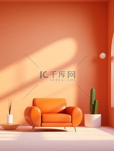 沙发单人背景图片_橙色背景墙沙发室内空间家居背景5