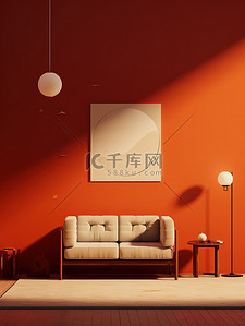 橙色背景墙沙发室内空间家居背景14