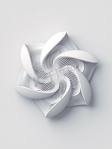 白色几何造型花抽象3D渲染艺术背景.时尚的设计元素。现代最小时尚概念。数字说明