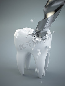 牙痛的概念。钻井一颗牙.