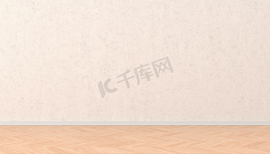 背景木地板摄影照片_米色墙面背景和木地板，3D 插图