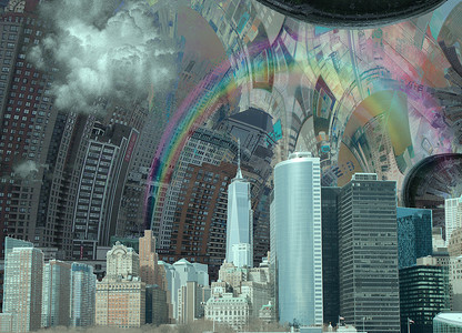 NYC Landscape. Surreal Manhattan. 3D rendering