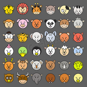 icon热线摄影照片_icon illustration of animal faces.