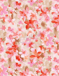 粉色花卉图案水彩