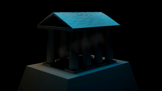 3d model of ancient building with columns. Design. 3d model of antique building under construction on black background. Computer model of Greek temple. Architectural models in computer