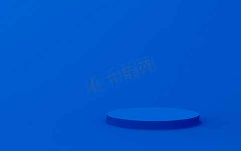 扁平几何橙色摄影照片_3D蓝色圆筒讲台最小工作室背景。摘要三维几何形体图解绘制.技术产品的展示.