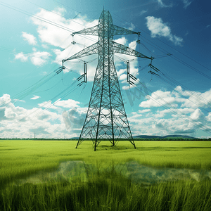 绿色草地中的高压电塔电缆3