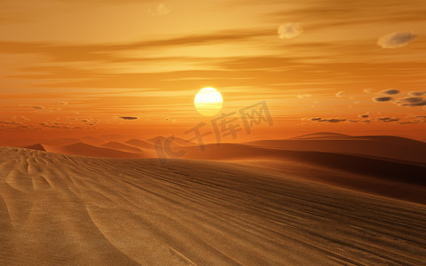沙漠烟花摄影照片_沙漠落日