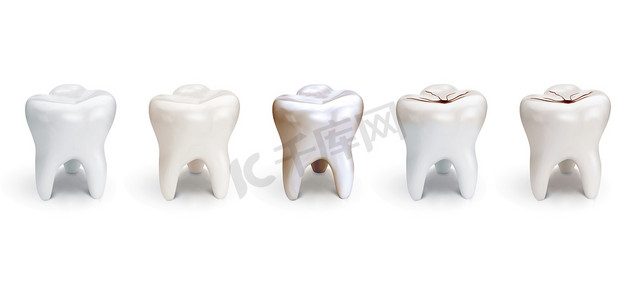 一套牙科护理, 元素的牙齿概念。逼真的3d 插图