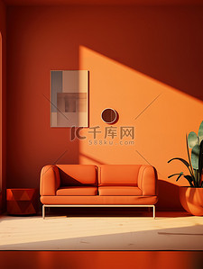 家居光影背景图片_橙色背景墙沙发室内空间家居背景10