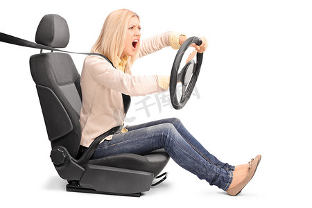 愤怒的女人摄影照片_愤怒的女人开车的喇叭 