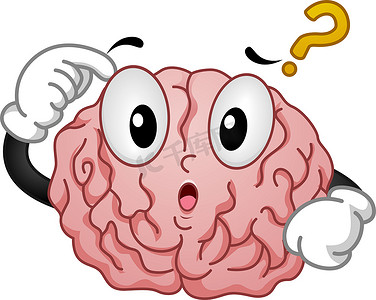 思维的大脑吉祥物与问号