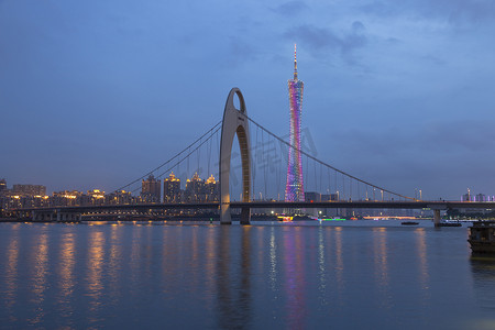 广州河摄影照片_广州市日落之后