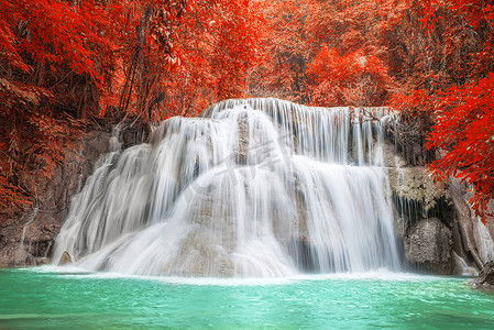 Waterfall in autumn season at Kanchanaburi, Thailand