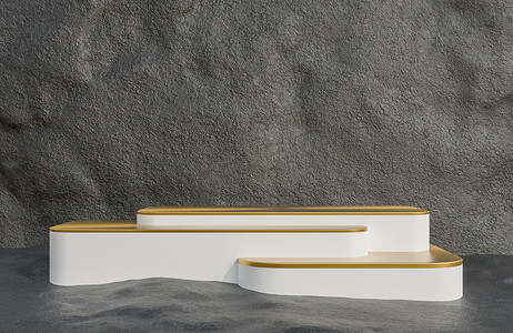 石墙背景式豪华风格产品展示白金台3D模型及图解.