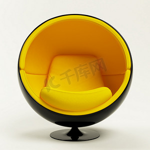 分割线黄色摄影照片_孤立在白色背景上的现代黄色黑色茧球椅