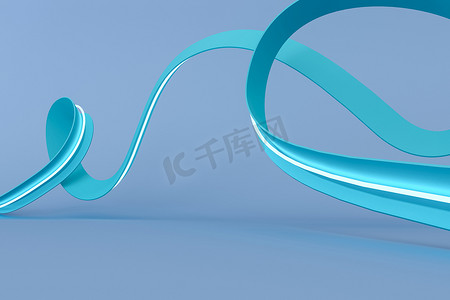 蓝色波纹螺旋式冷水3D渲染说明.带空格的数字背景.技术产品的舞台、平台.波状结构、形状、透视路径