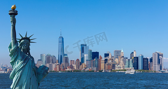 自由女神像世界贸易中心背景, 纽约市地标.