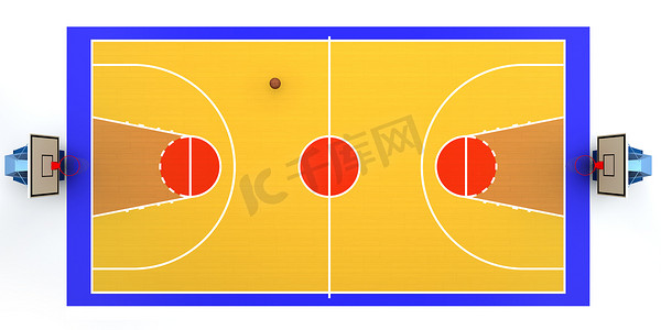篮球场的 3d 呈现的插图