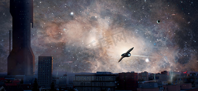 科幻与星球、 星云和宇宙飞船市元素提供