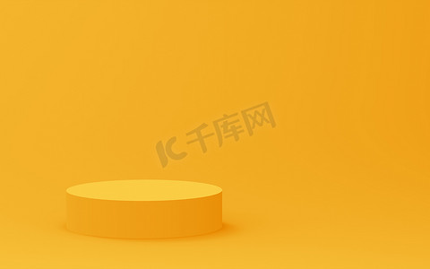 黄色圆筒摄影照片_3D黄色圆筒讲台最小工作室背景。摘要三维几何形体图解绘制.夏季假日产品的展示.